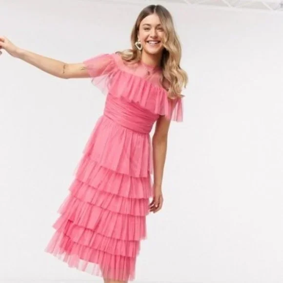 ASOS Dresses Asos Anaya Pink Ruffle Tiered Midi Dress Poshmark